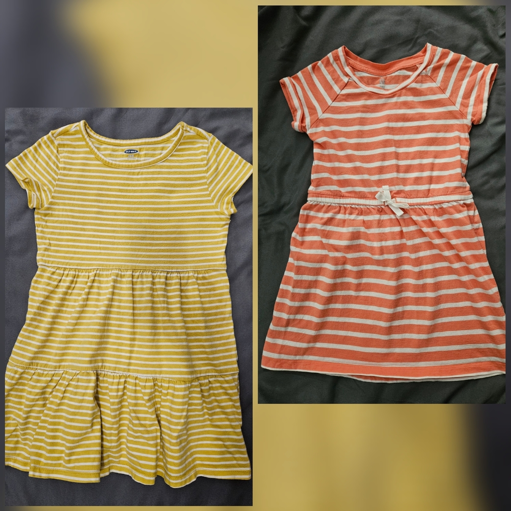 Girl's Striped Yellow and Coral Dresses- 5T & 6T